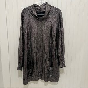Alembika Black is Black Metallic Silver Cowl  Tunic M